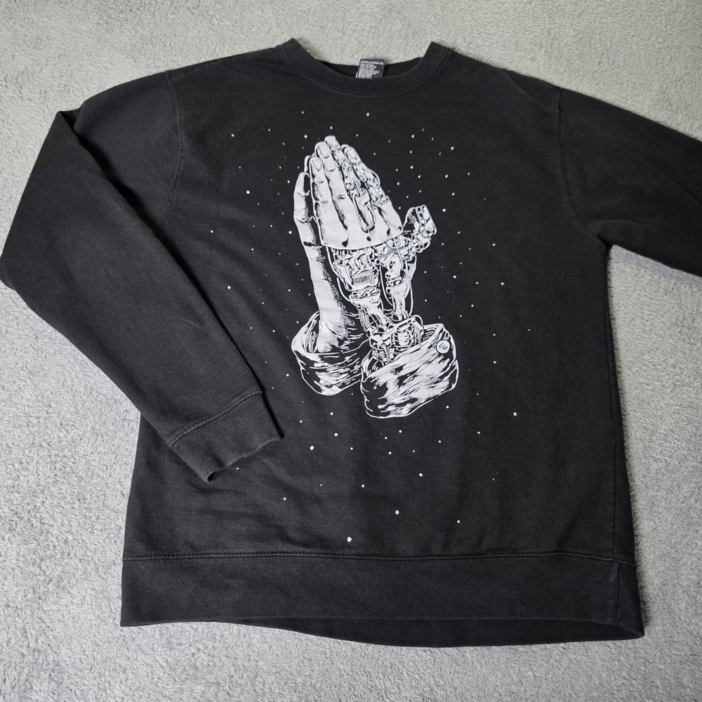 Upper Playground Mens M Sweatshirt Black Robotic Praying Hands Graphic Fifty24SF